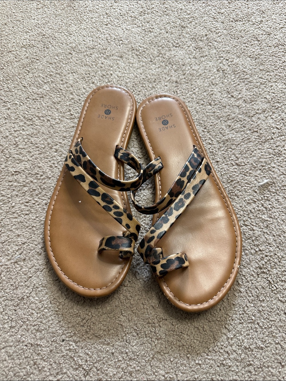 Shade & Shore Leopard-Print Toe-Ring Slide Sandals in Tan